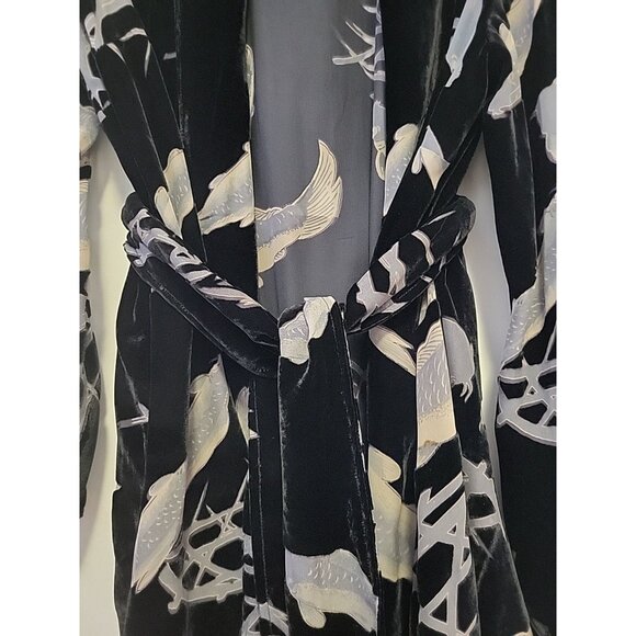 Citron Santa Monica Kimono Jacket Burnout Velvet Koi Fish Black Silk Blend 2X - Picture 5 of 13